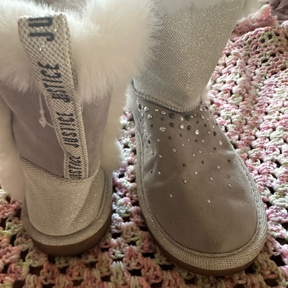 Justice Silver and White Fur-Lined Boots